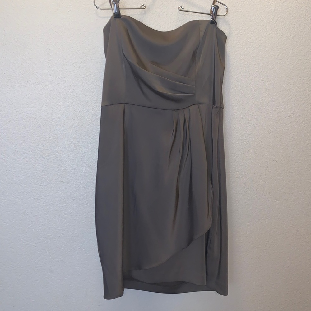 Banana Republic olive green satin strapless formal dress